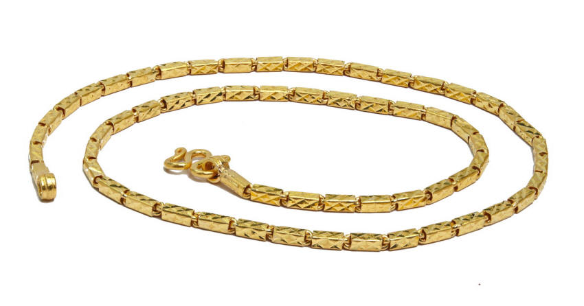 3 Baht BAr link Diamond cut 22" gold chain