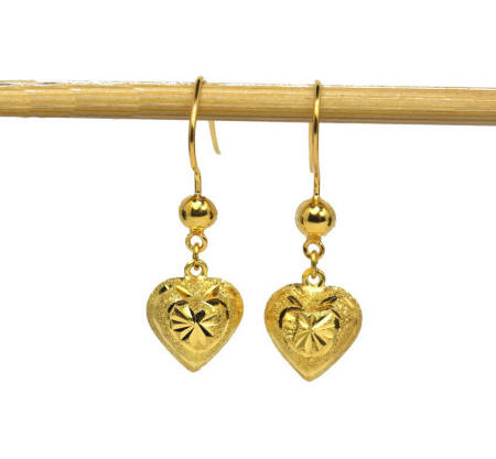 18k gold drop heart earrings