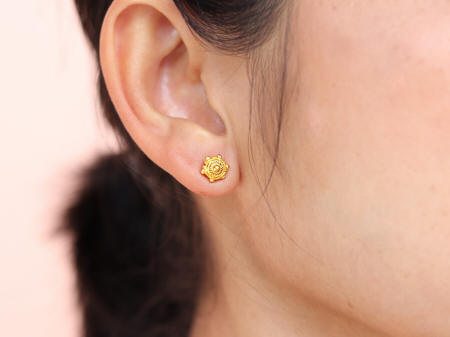 Ancient Thai design 24k solid gold stud earrings