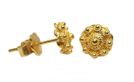 24k gold solid floral stud earrings