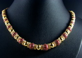 Ancient Thai style pure 24k gold enameled necklace