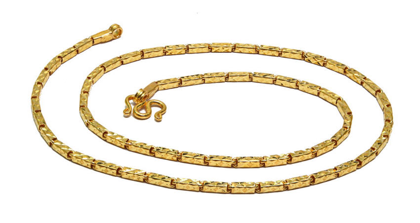 Diamond cut 23k gold bar link chain