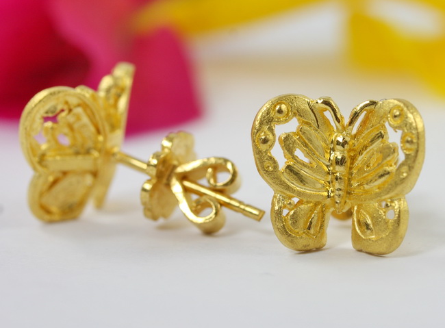 Thai 18k Gold Earrings Solid On Line 15 Years Exporter E 113 Solid 23k Gold 96 5 Erfly Earrings A Heavy Grams Total Weight Completely Handmade